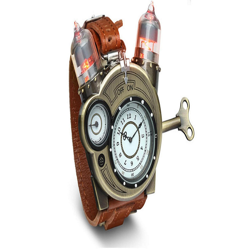 Steampunk Tesla Analog Watch With Metal Findings And Leather Strap Image