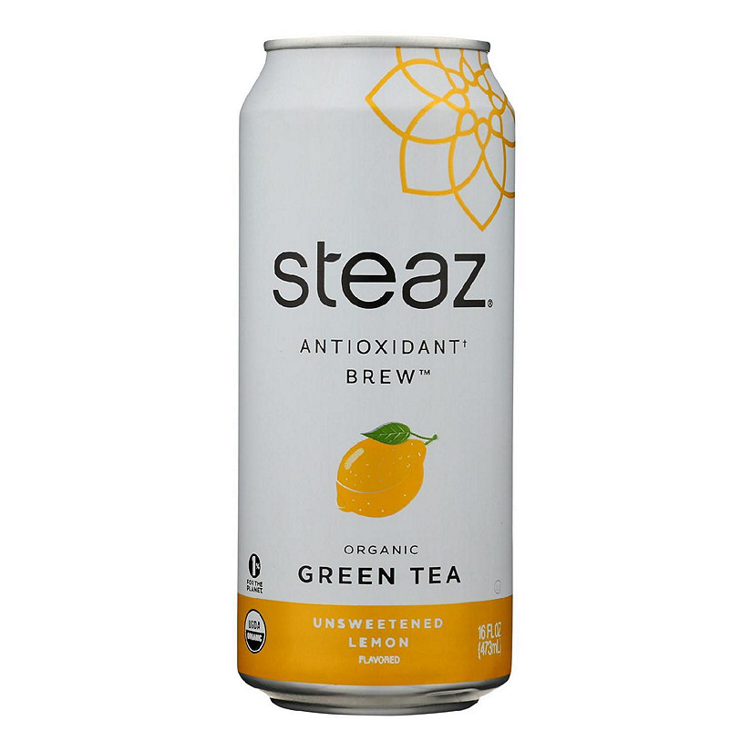 Steaz Unsweetened Green Tea - Lemon - Case of 12 - 16 Fl oz. Image
