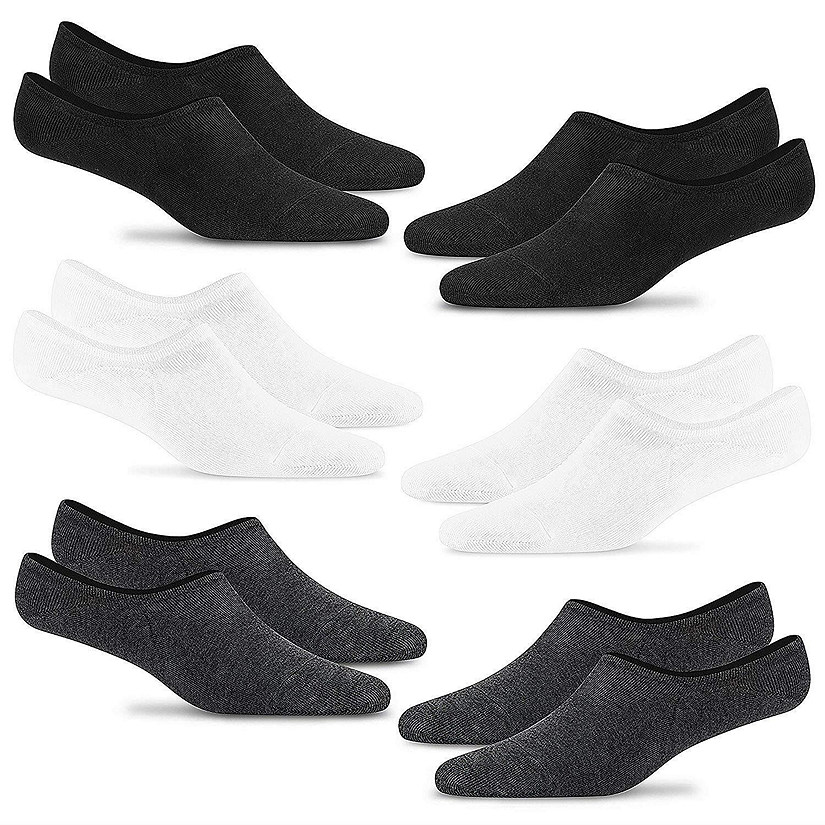 Steven's Socks No Show Black & White 6PK Low Cut Invisible Mens 7-12 Women 8.5-13.5 Unisex Anti-Slip Image