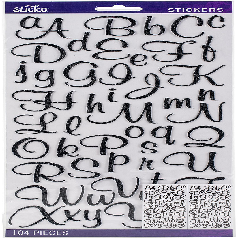 Sticko Alphabet Stickers 104/Pkg-Script - Black Glitter Image