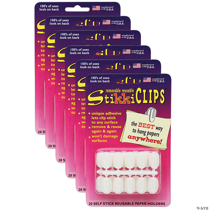 StikkiCLIPS&#8482; Adhesive Clips, White, 20 Per Pack, 6 Packs Image