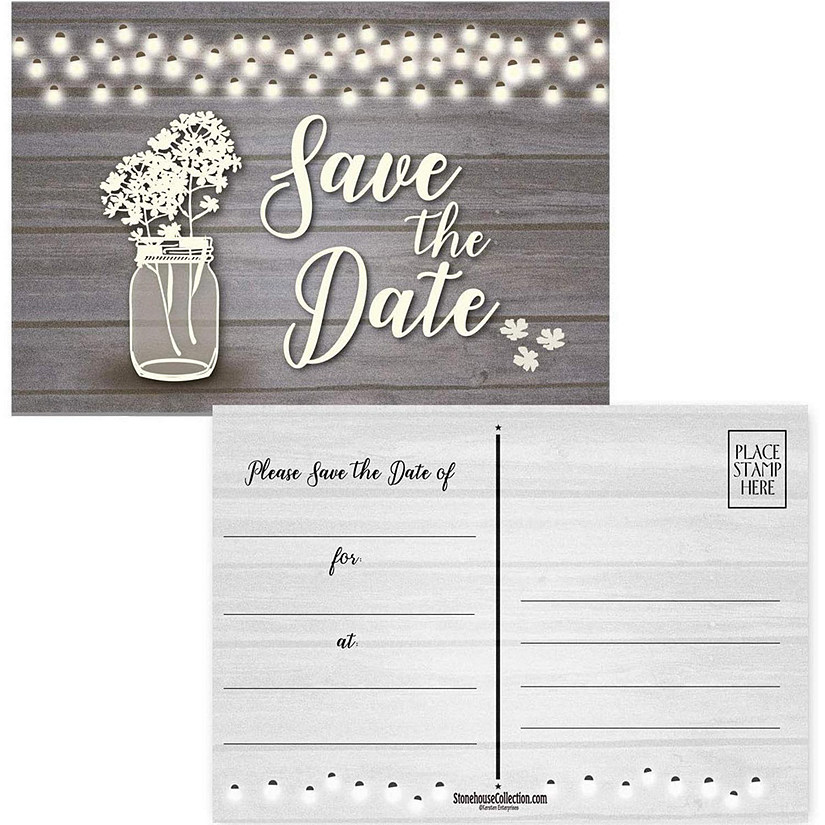 Stonehouse Collection 40 Rustic Theme Save The Date Postcards 4 x 6 Postcards - (Rustic Jar) Image