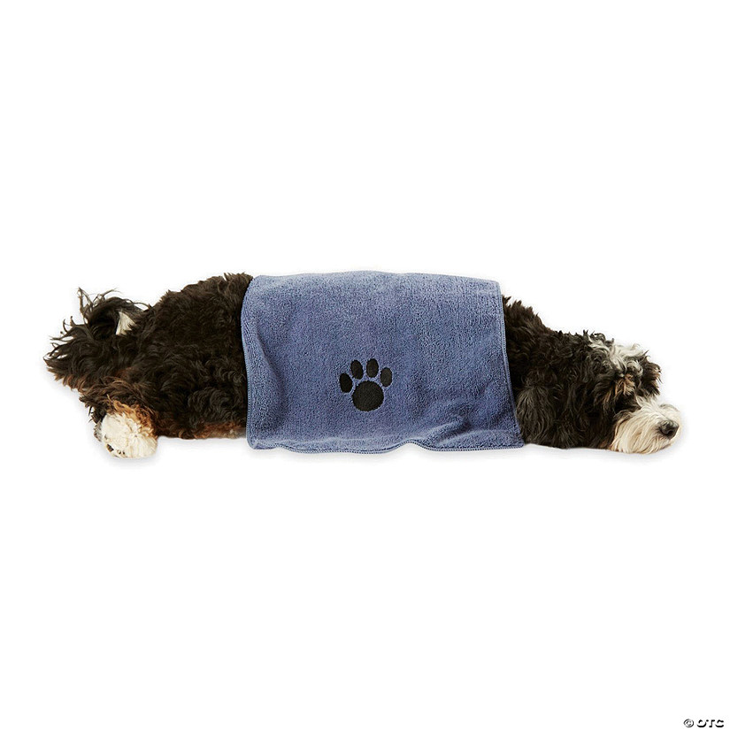 Stonewash Blue Embroidered Paw Small Pet Towel (Set Of 3) Image