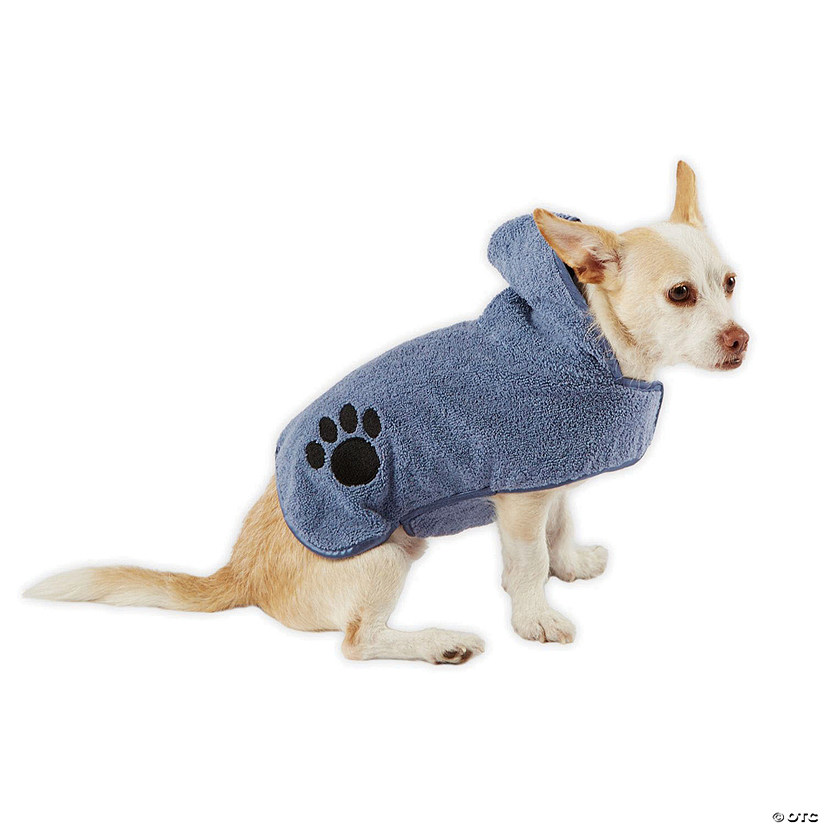 Stonewash Blue Embroidered Paw X-Small Pet Robe Image