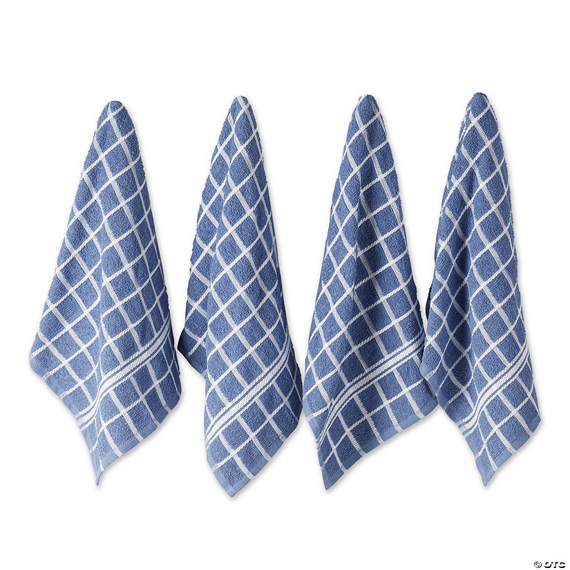 Stonewash Blue Solid Windowpane Terry Dishtowel 4 Piece Image