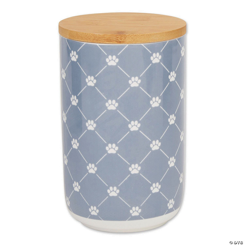 Stonewash Blue Trellis Paw Ceramic Treat Canister Image