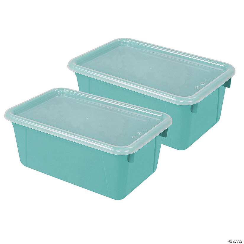 STOREX Small Cubby Bin, with Cover, Classroom Teal, Pack of 2 Image