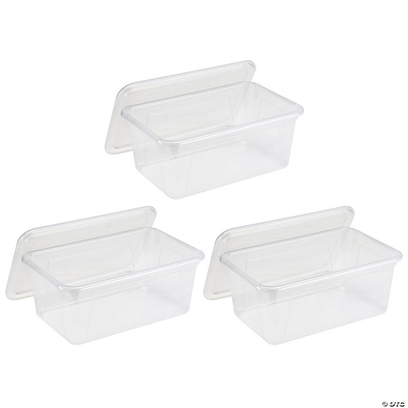Storex Small Cubby Bin with Lid, Clear, Pack of 3 Image