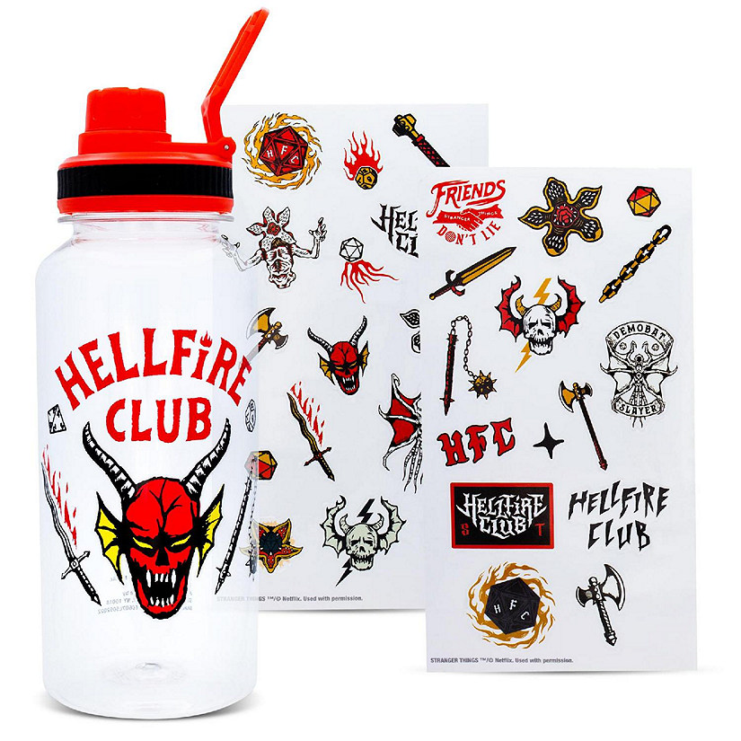 Stranger Things Hellfire Club 32-Ounce Twist Spout Water Bottle and Sticker Set Image