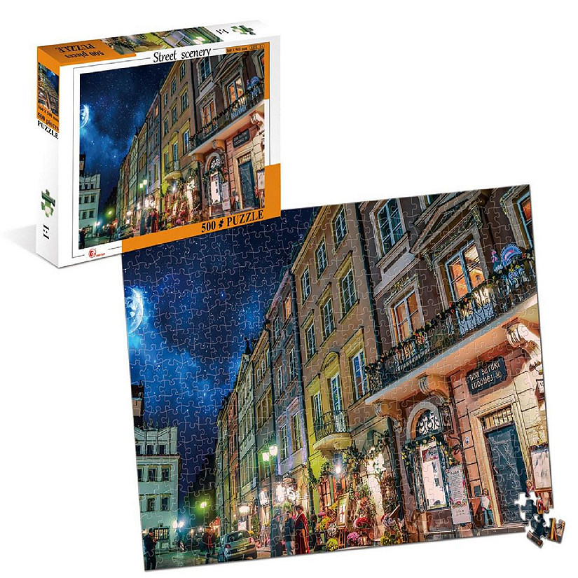 Street Scenery Night On The Town 500 Piece Jigsaw Puzzle Image