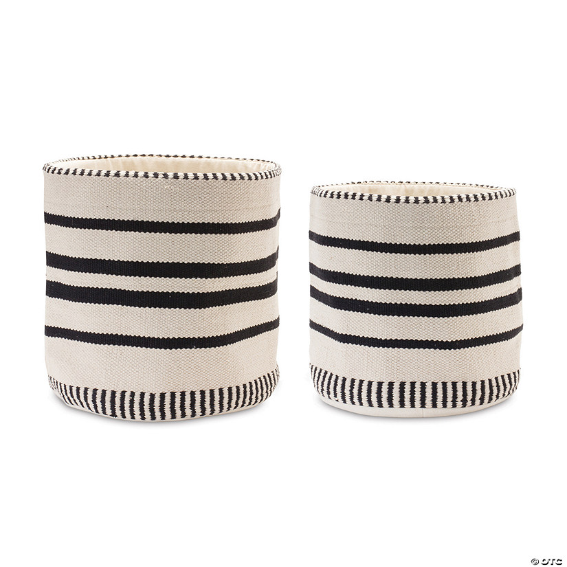 Striped Woven Cotton Basket (Set Of 2) 14"D X 13"H, 16"D X 15.5"H Cotton Image