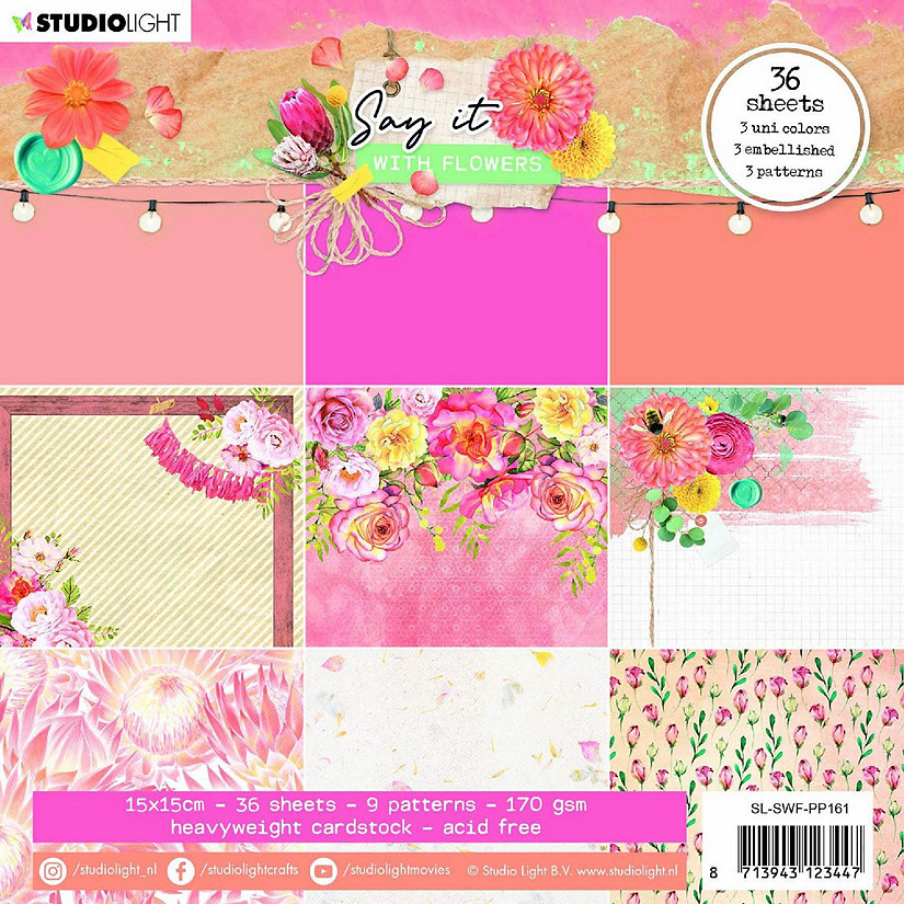 Studio Light Paper pad Pattern Paper Say it with Flowers 150x150mm nr161 Image