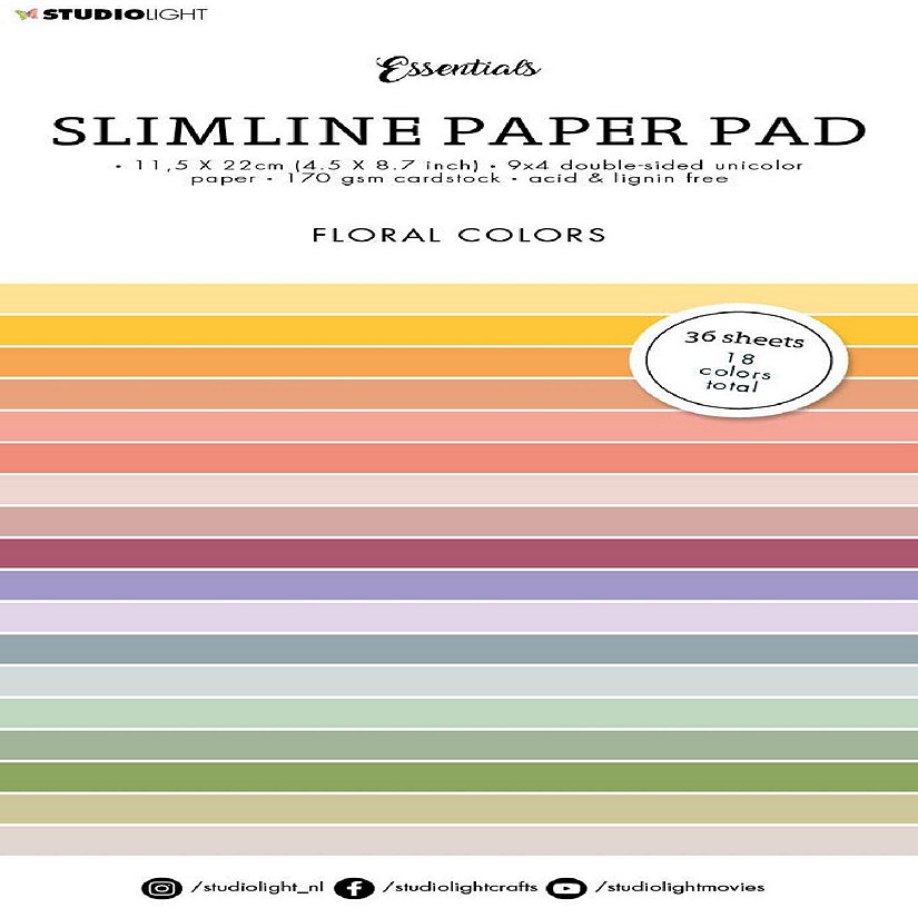 Studio Light SL Paper Pad Double Sided Unicolor Floral Slimline Essentials 115x220x5mm 36 sh nr33 Image