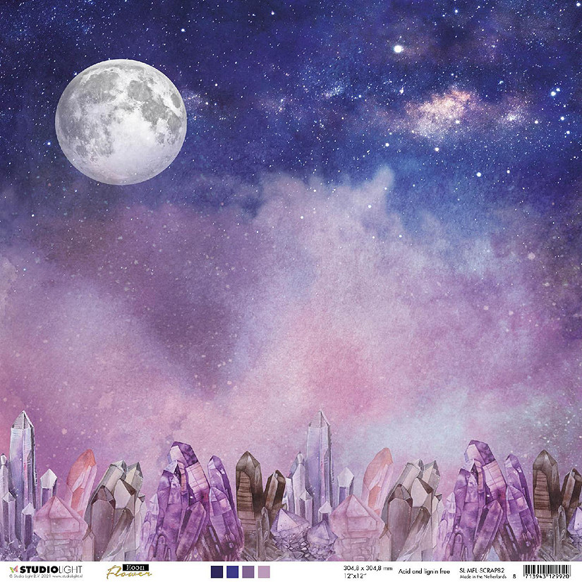 Studio Light SL Scrap Paper Purple Night Skies Moon Flower Collection 3048x3048x02mm 1 sh nr82 Image