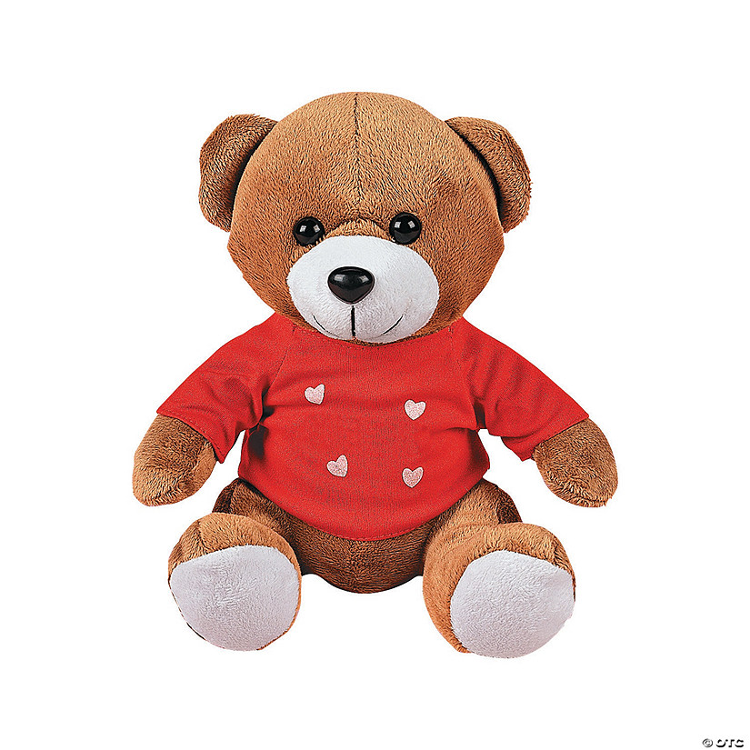 Stuffed Bear Wearing Heart Print Shirt Image