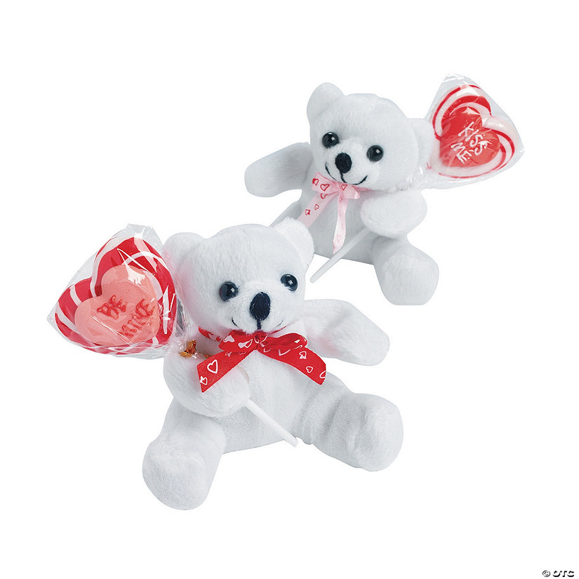 Stuffed Bears with Lollipop Valentine Exchanges for 12 Image