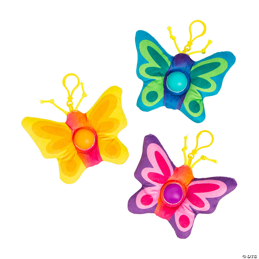 Stuffed Butterfly Lotsa Pops Popping Toy Backpack Clip Keychains - 12 Pc. Image