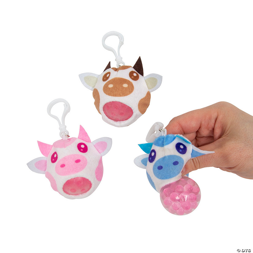 Stuffed Cow Gel Bead Squeeze Toy Backpack Clip Keychains Image