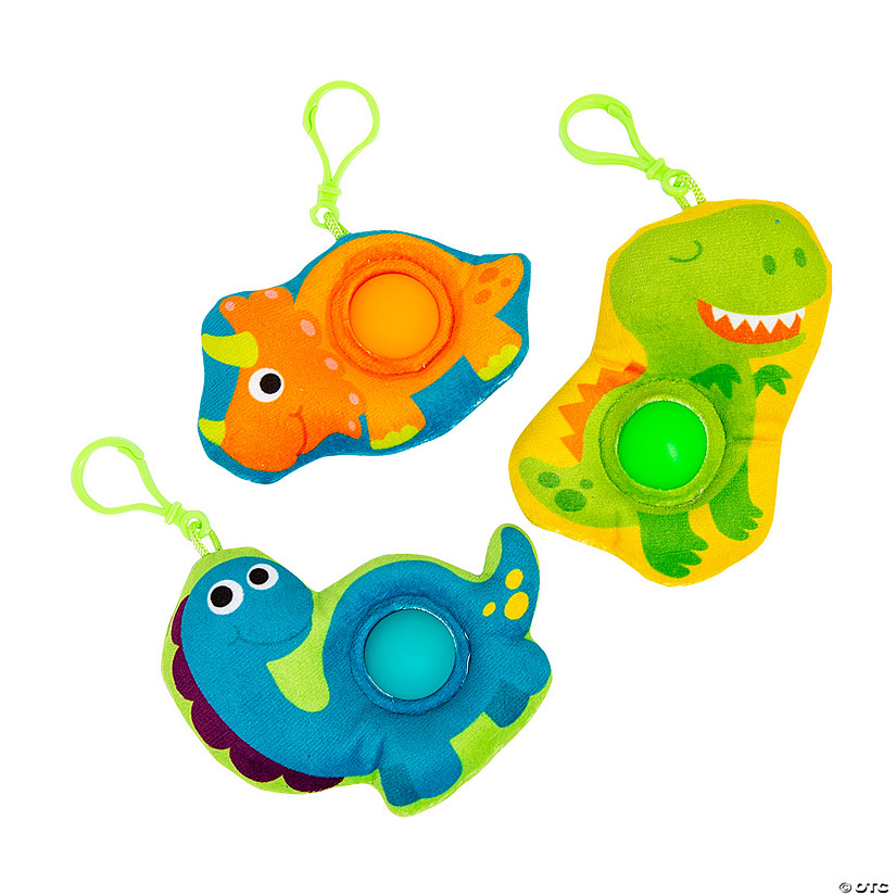 Stuffed Dinosaur Lotsa Pops Popping Toy Backpack Clip Keychains 12 Pc