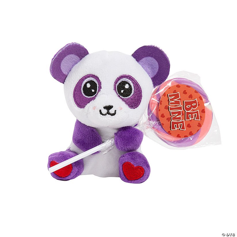 Stuffed Panda Bear with Lollipop Valentine Exchanges for 12 Image