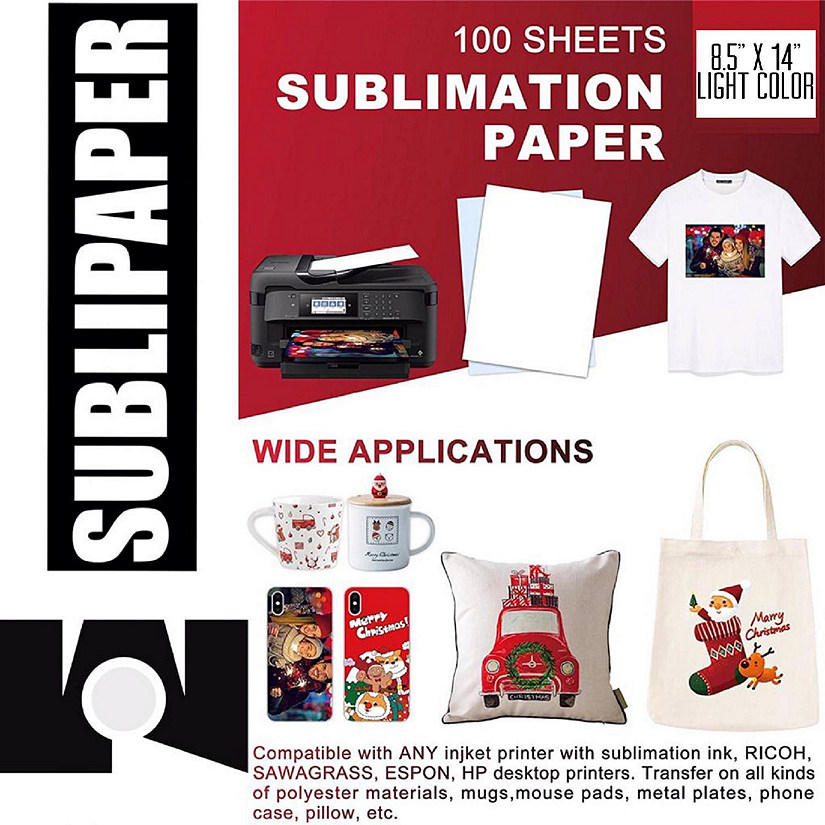 SUBLIPAPER Dye Sublimation Transfer Paper for Sawgrass, Epson and Brother 100 Sheets 8.5&quot;x14&quot; per Pack Image
