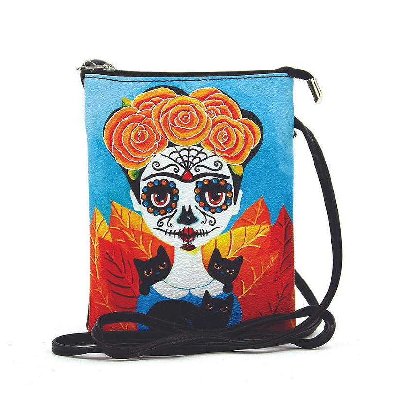 Sugar Skull Frida Girl Cross Body Bag in Vinyl Image
