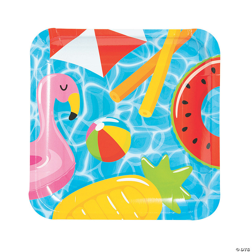 Summer Pool Party Square Paper Dinner Plates - 8 Ct. Image