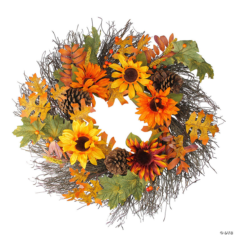 Sunflowers and Pine Cones Fall Artificial Thanksgiving Wreath - 24-Inch  Unlit Image