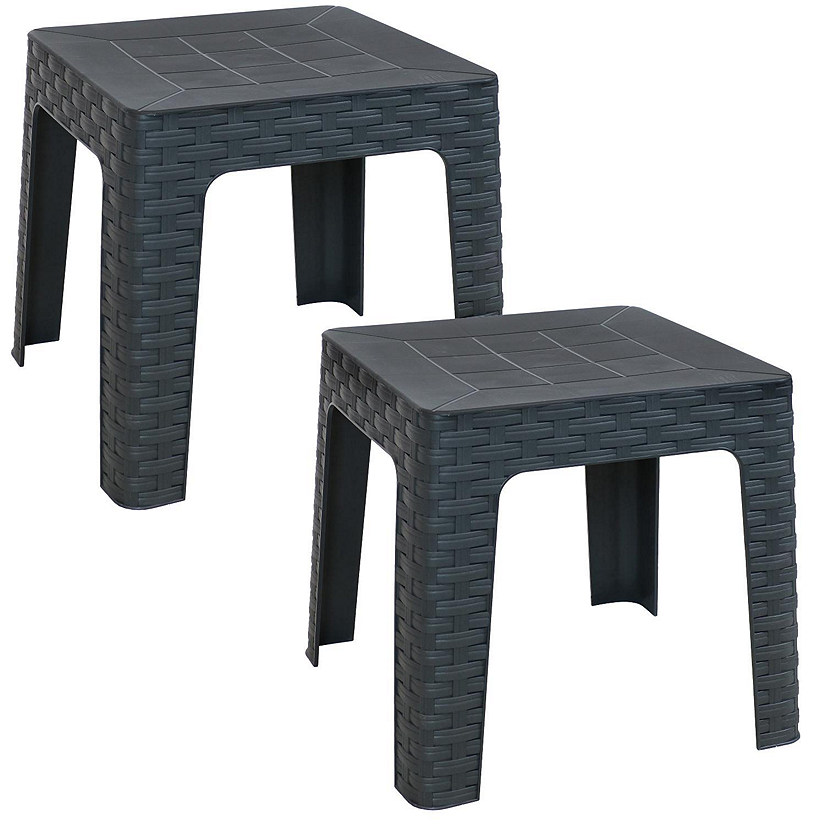 Sunnydaze 18" Square Polypropylene Indoor/Outdoor Patio Side Table, Gray, 2pk Image