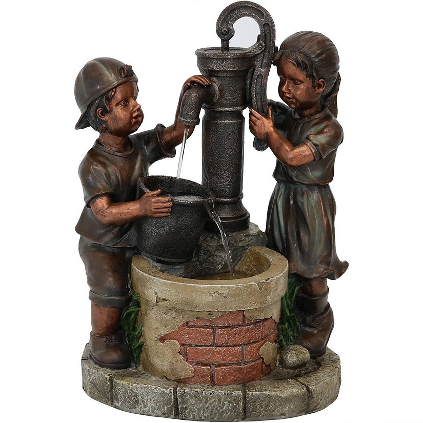 Sunnydaze 24"H Electric Polyresin Jack and Jill at Farmhouse Pump and Well Outdoor Water Fountain Image