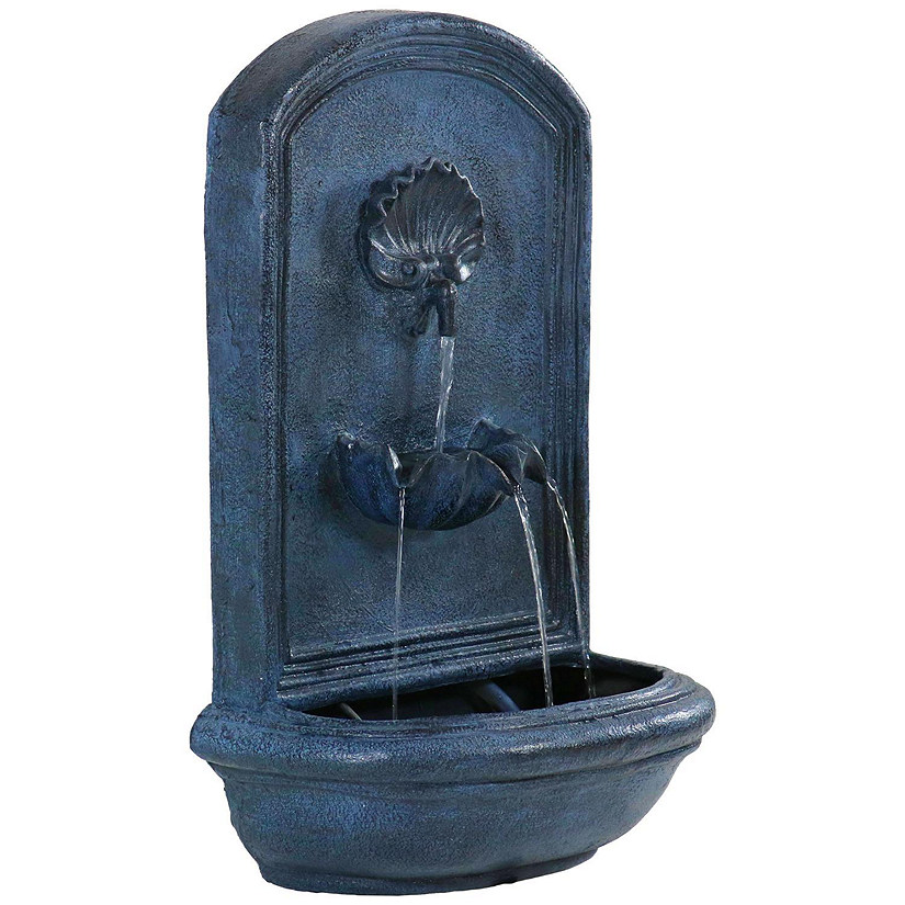 Sunnydaze 27"H Electric Polystone Seaside Outdoor Wall-Mount Water Fountain, Lead Finish Image