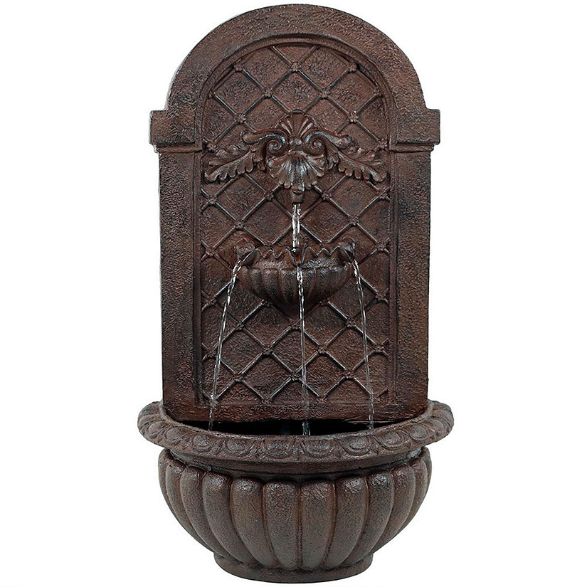 Sunnydaze 28"H Solar-Powered with Battery Pack Polystone Venetian Outdoor Wall-Mount Water Fountain, Weathered Iron Finish Image