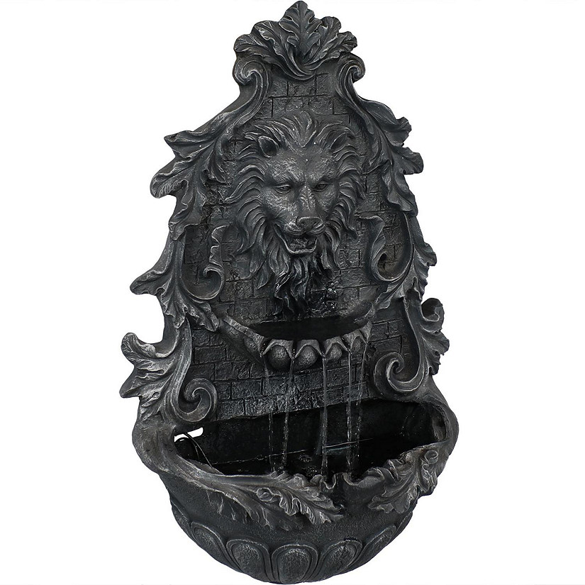 Sunnydaze 30"H Solar-Powered with Battery Pack Polyresin Stoic Courage Lion Head Outdoor Wall-Mount Fountain Image