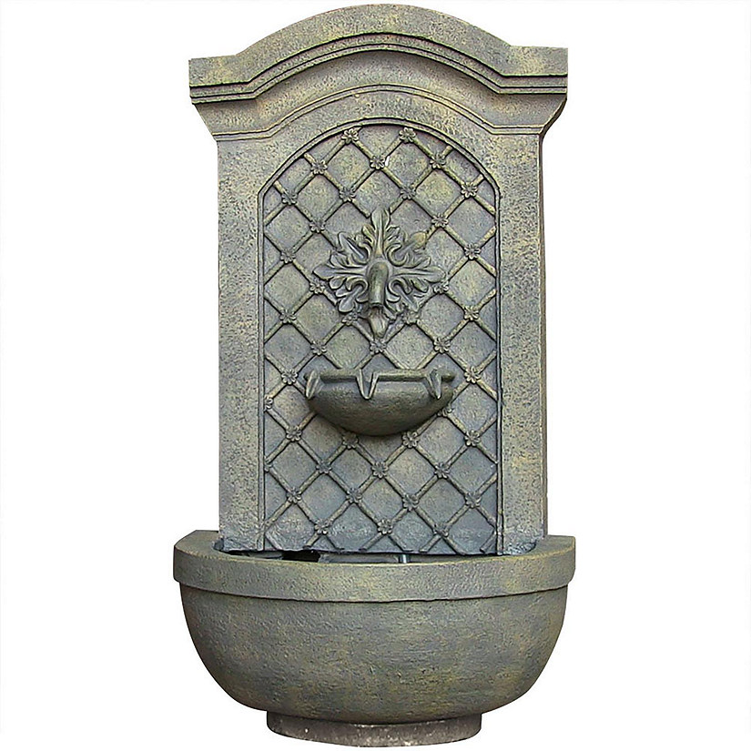 Sunnydaze 31"H Electric Polystone Rosette Leaf Outdoor Wall-Mount Water Fountain, Limestone Finish Image
