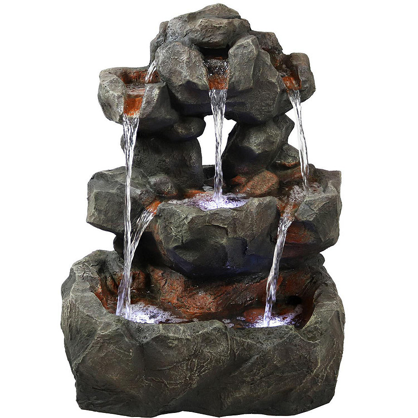 Sunnydaze 32"H Electric Fiberglass and Polyresin Layered Rock Waterfall Outdoor Water Fountain with LED Lights Image