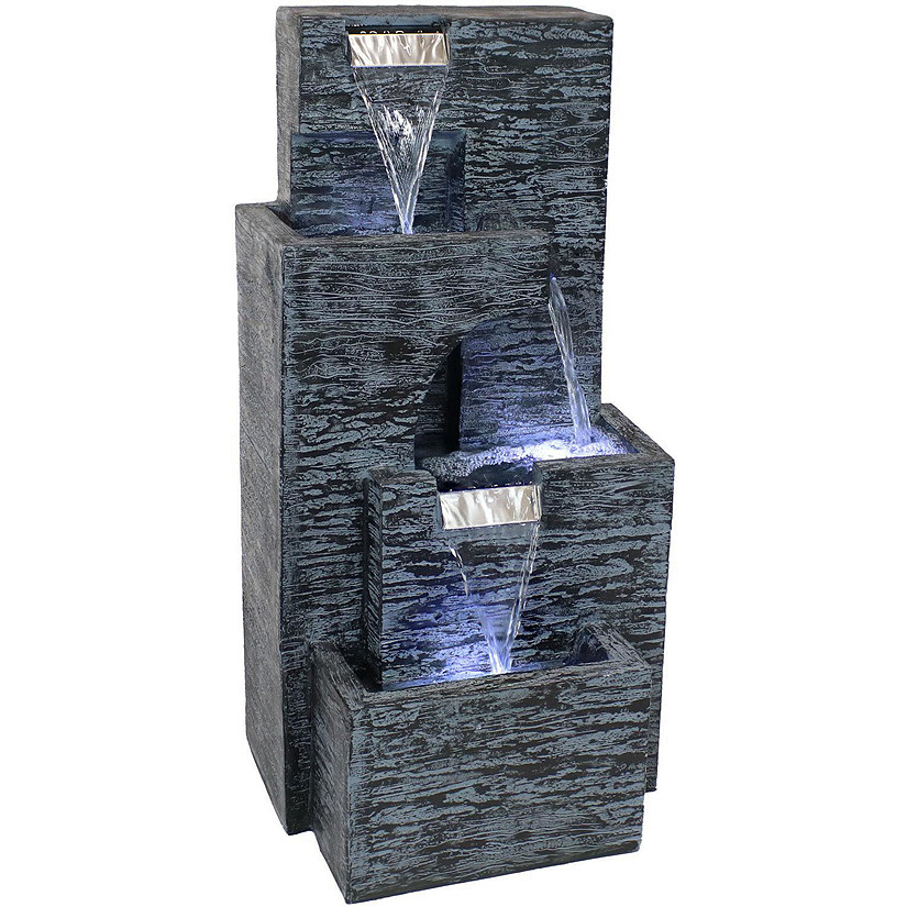 Sunnydaze 32"H Electric Polyresin Cascading Tower Tiered Outdoor Water Fountain with LED Lights Image