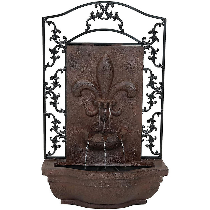 Sunnydaze 33"H Solar-Powered Polystone French Lily Design Outdoor Wall-Mount Water Fountain, Iron Finish Image