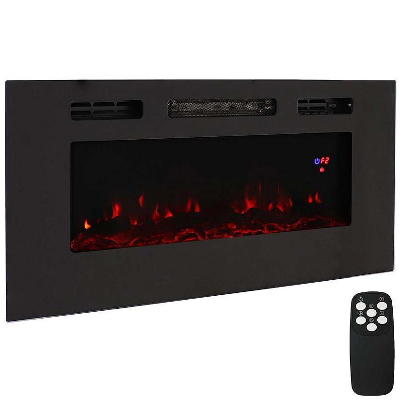 Sunnydaze 40" Indoor Wall-Mounted or Recesssed Installation Electric Fireplace - Black Image