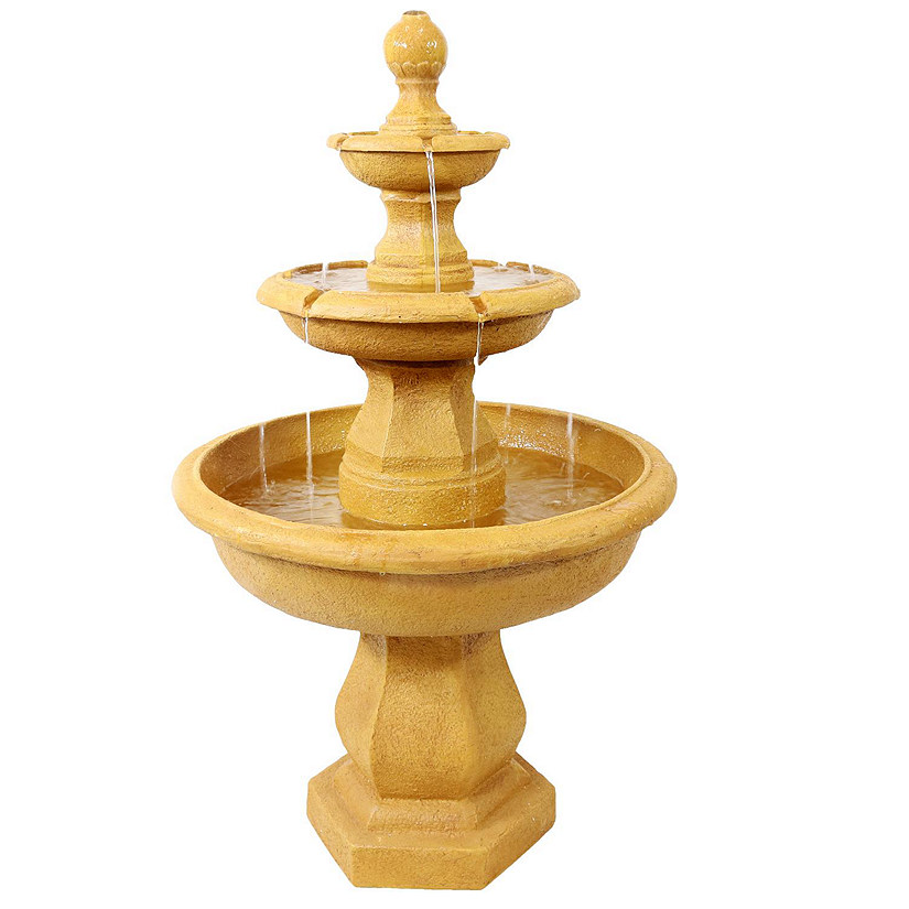 Sunnydaze 40"H Electric Fiberglass and Resin 3-Tier Tropical Style Outdoor Water Fountain Image