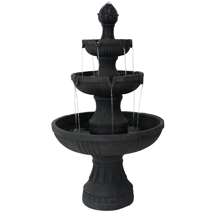 Sunnydaze 43"H Electric Fiberglass and Resin 3-Tier Flower Blossom Outdoor Water Fountain, Black Finish Image