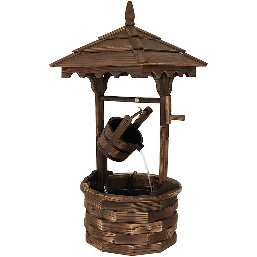 Sunnydaze 48"H Electric Fir Wood Old-Fashioned Wishing Well Outdoor Water Fountain Image