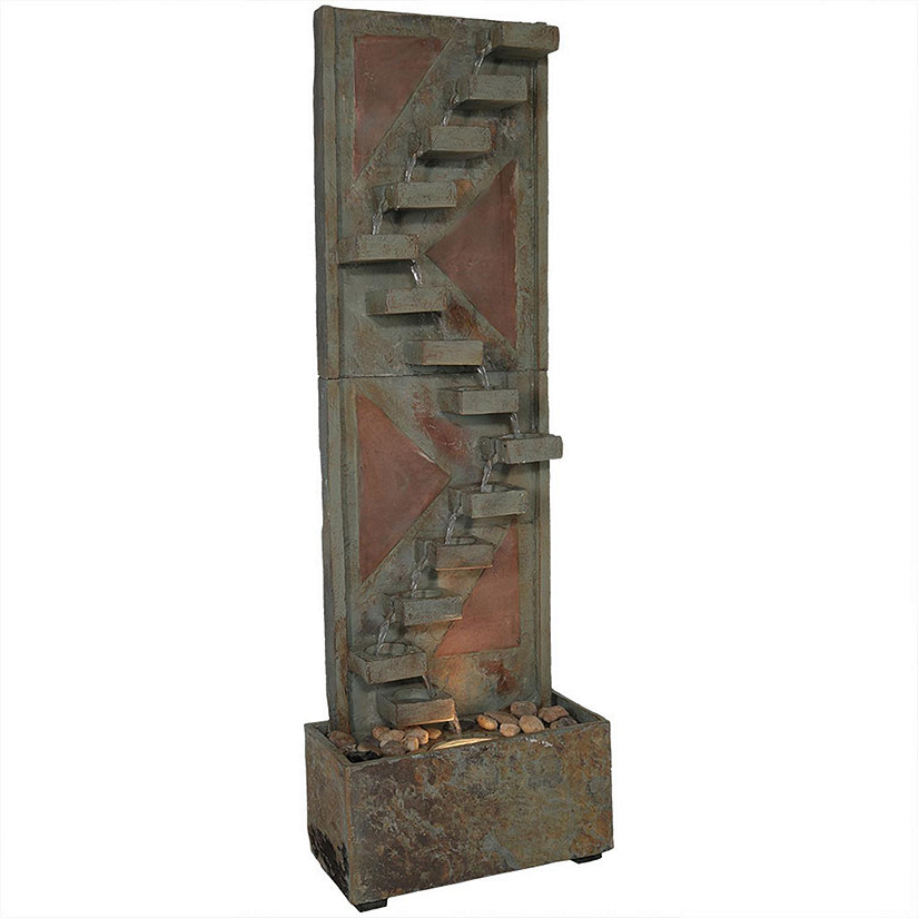 Sunnydaze 48"H Electric Natural Slate and Copper Accents Descending Staircase Outdoor Water Fountain with LED Light Image