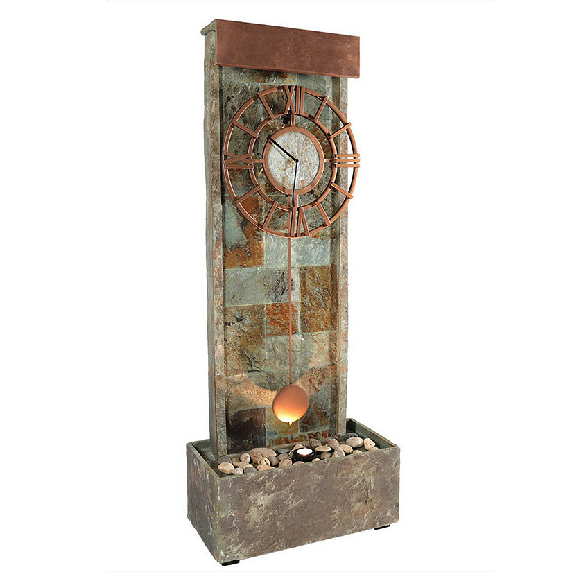 Sunnydaze 49"H Electric Natural Slate Indoor/Outdoor Water Fountain with Clock and LED Light Image