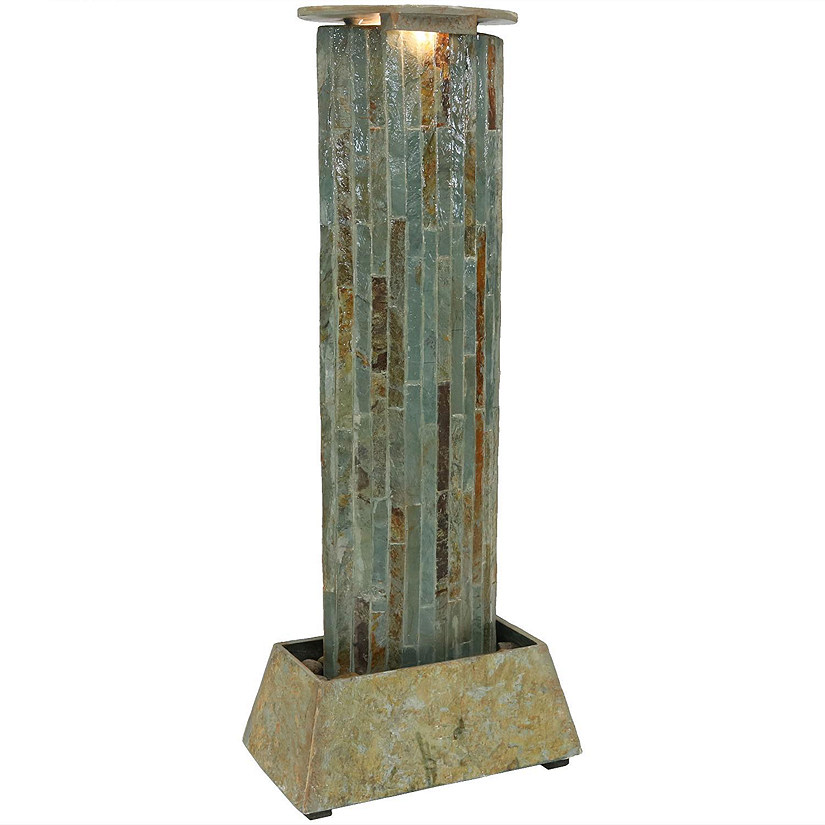 Sunnydaze 49"H Electric Natural Slate Tower Column Indoor/Outdoor Water Fountain with LED Light Image