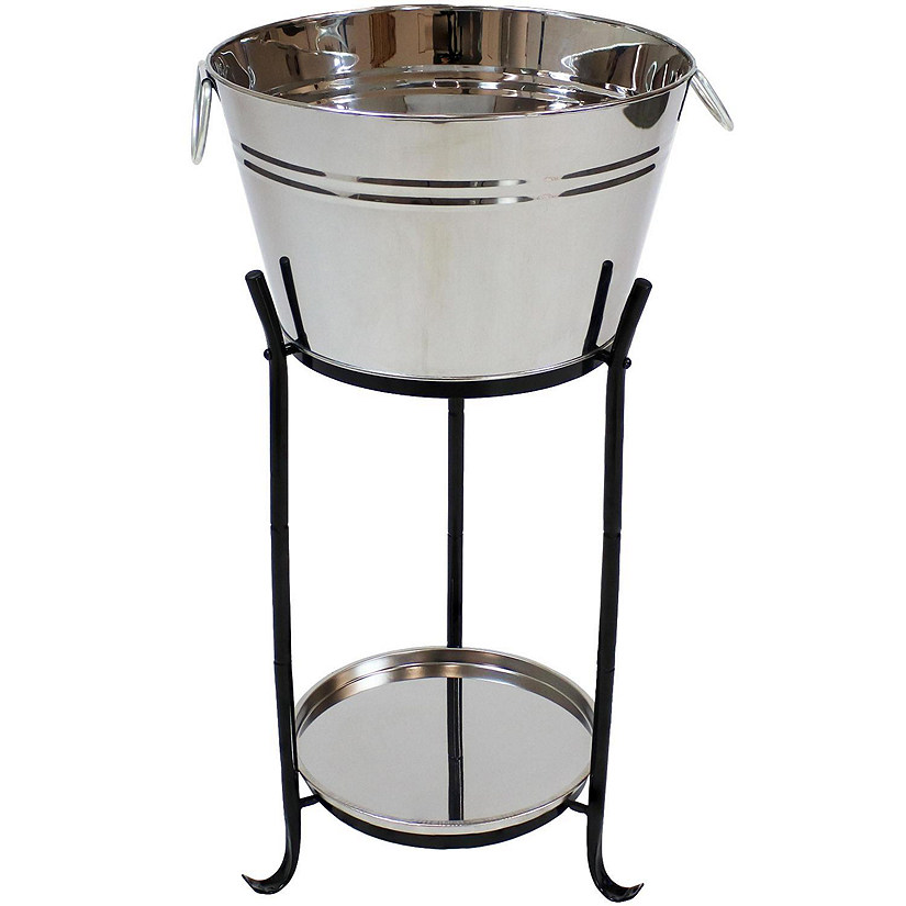 Sunnydaze 5 Gallon Stainless Steel Ice Bucket Beverage Holder and Cooler with Stand and Tray Image