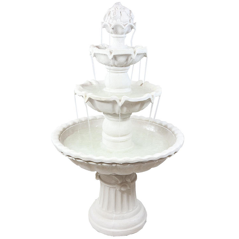 Sunnydaze 52"H Electric Fiberglass 4-Tier Fruit Top Outdoor Water Fountain, White Finish Image