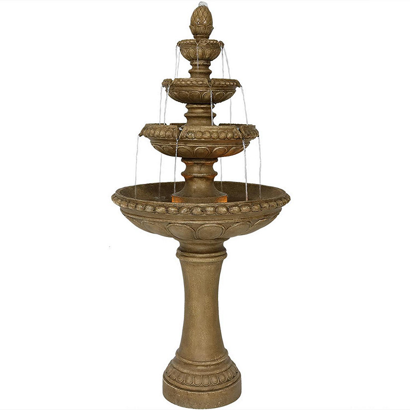 Sunnydaze 65"H Electric Resin and Concrete 4-Tier Eggshell Edge Outdoor Water Fountain with LED Lights Image