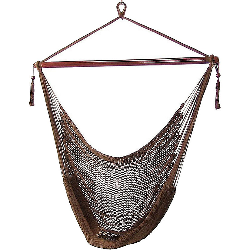 Sunnydaze Caribbean Style Extra Large Hanging Rope Hammock Chair Swing for Backyard and Patio - Mocha Image