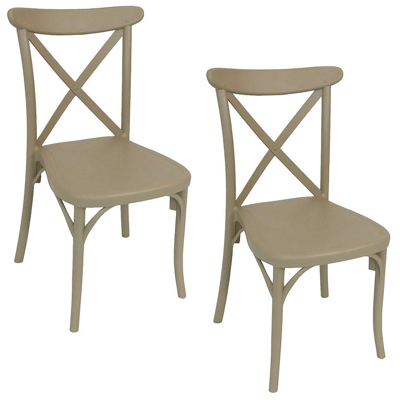 Sunnydaze Crossback Design Plastic All-Weather Commercial-Grade Bellemead Indoor/Outdoor Patio Dining Chair, Tan, 2pk Image