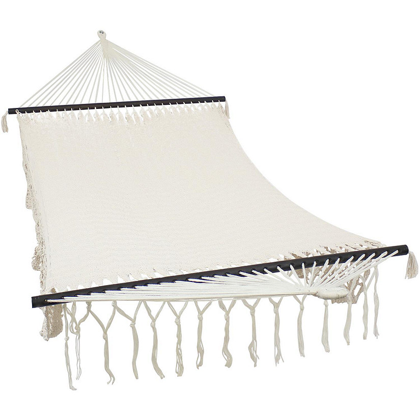 Sunnydaze Deluxe Handwoven Cotton and Nylon American-Style Mayan Hammock with Spreader Bars -770 lb Weight Capacity - Natural Image